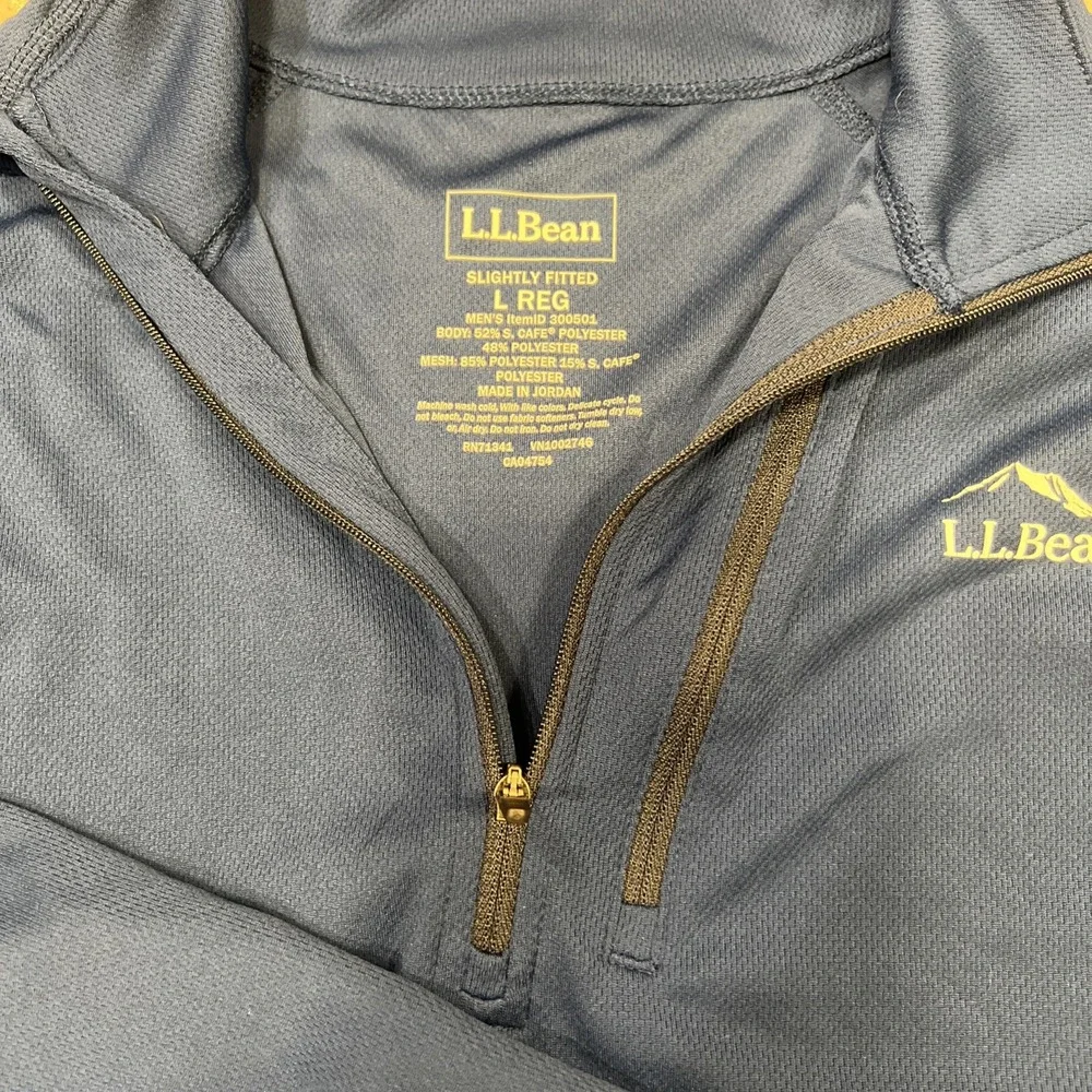 Men's L.L. Bean Light Weight Blue Stretch 1/4 Zip Base Layer Athletic Pullover L